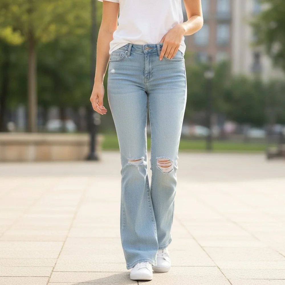 Old Navy Girls Light Wash High-Rise Flare Distressed Denim Jeans Size 10 NWOT